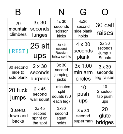 SWIM HIIT BINGO Card