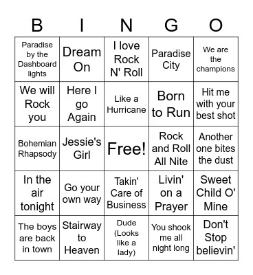 70's vs. 80's Rock Bingo Card