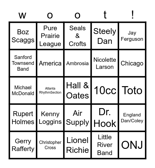 Yacht Rock Bingo Card