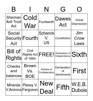 USHG Regents Review 2 Bingo Card