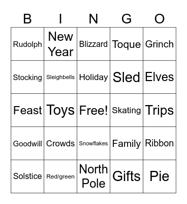 CTO Holiday Bingo Card