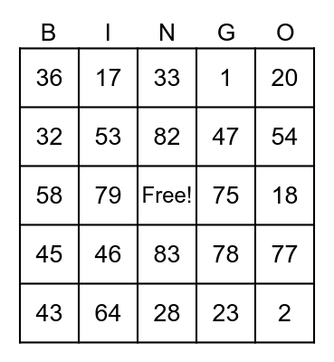 Bingo Card of Sri Lakshmi! Bingo Card