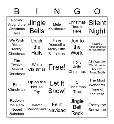 Christmas Song Bingo Card