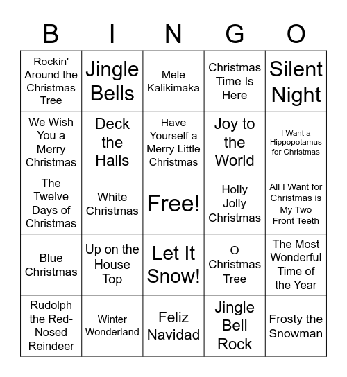 Christmas Song Bingo Card