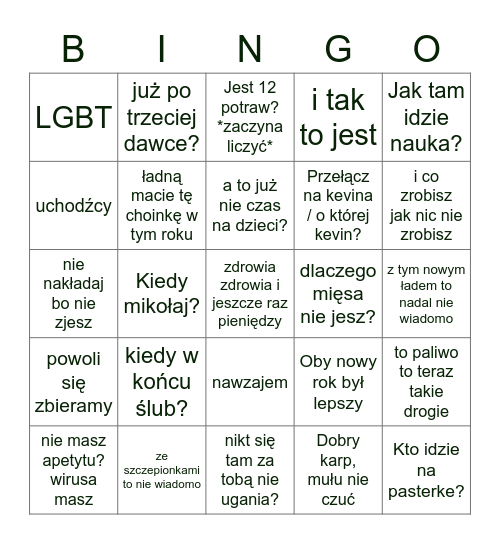 WIGILIA Bingo Card