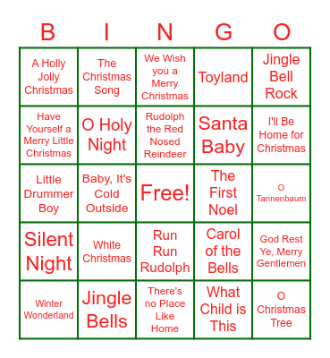 Christmas Music Bingo Card