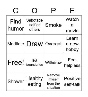 Positve/Negative Coping Skills Bingo Card