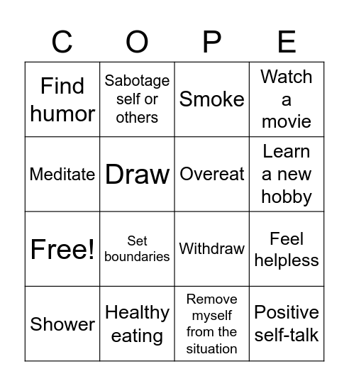 Positve/Negative Coping Skills Bingo Card