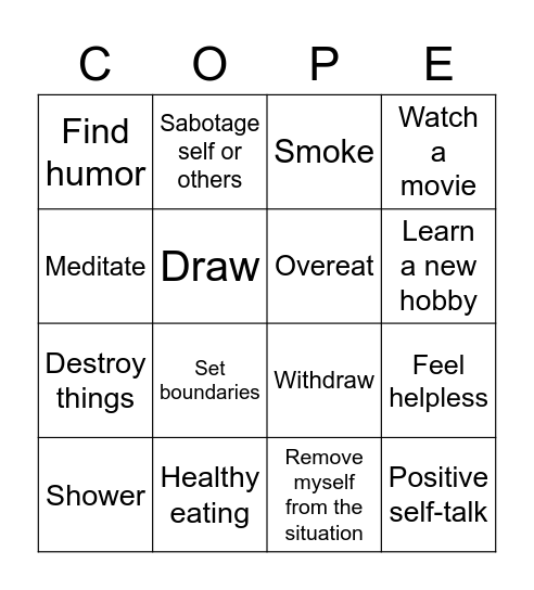 Positve/Negative Coping Skills Bingo Card