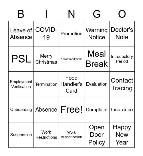 HR bingo Card
