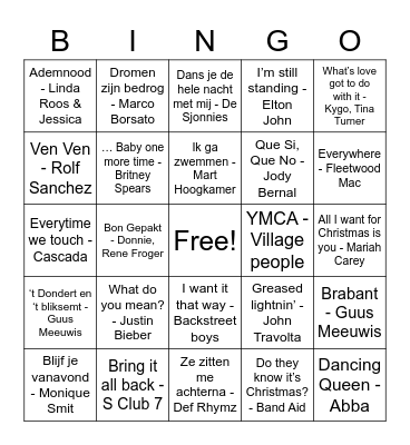 Hitjes bingo Card