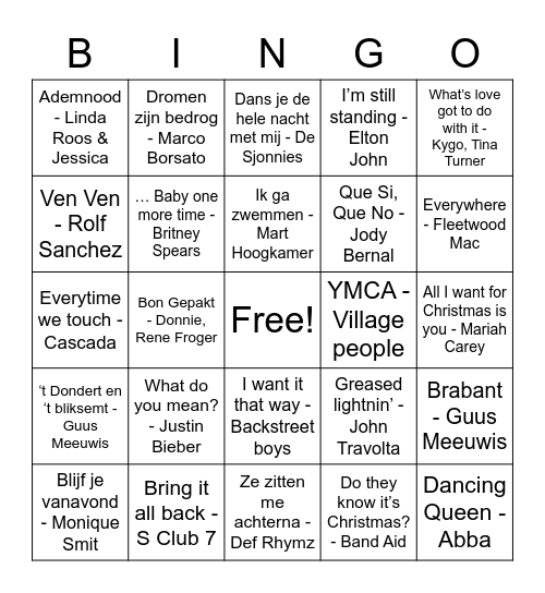 Hitjes bingo Card