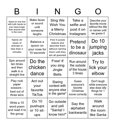 Christmas Dare Bingo Card