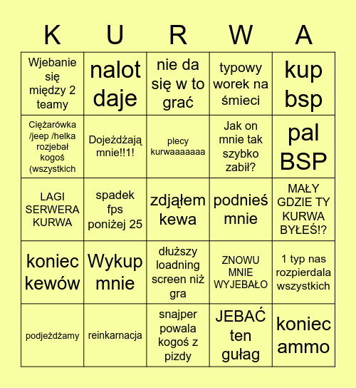 WARZONE Bingo Card