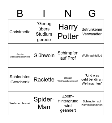 Weihnachten Bingo Card