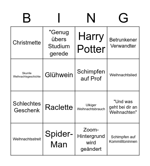Weihnachten Bingo Card