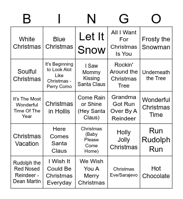 Cousin Eddie's Holiday Playlist Bingo Card