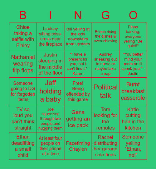 Barnett Family Quirks - Christmas 2021 Bingo Card