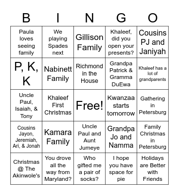 Christmas @ The Akinwole's Bingo Card
