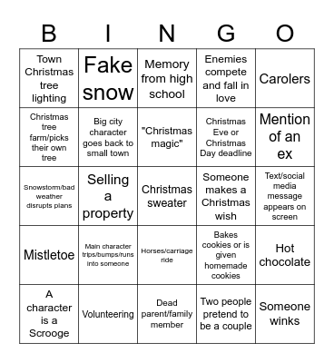 2021 Hallmark Xmas Movie Bingo Card