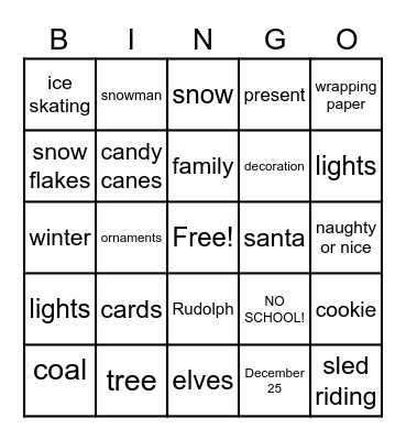 Christmas Bingo sheet Bingo Card