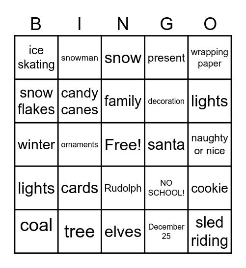 Christmas Bingo sheet Bingo Card