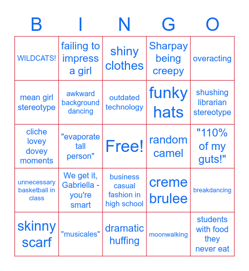 Bad Movie Bingo: High School Musical Bingo Card