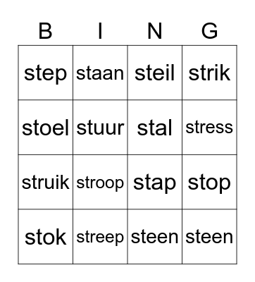 st woorden geschreven Bingo Card