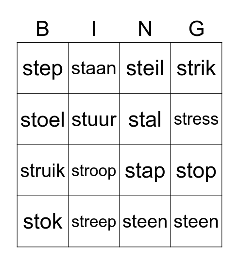 st woorden geschreven Bingo Card