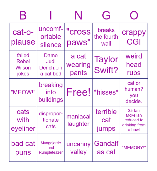 Bad Movie Bingo: Cats Bingo Card