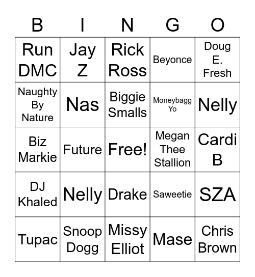 Hip Hop Bingo Card