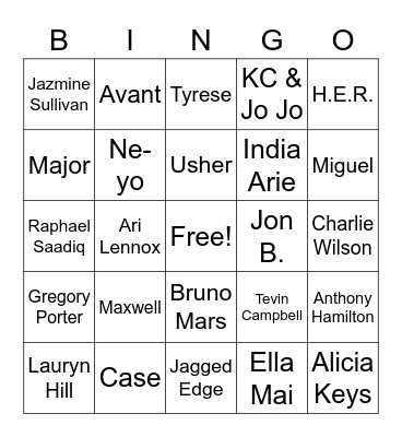R & B Bingo Card
