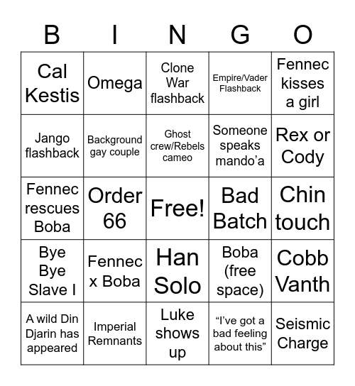 Book of Boba Fett Bingo Card