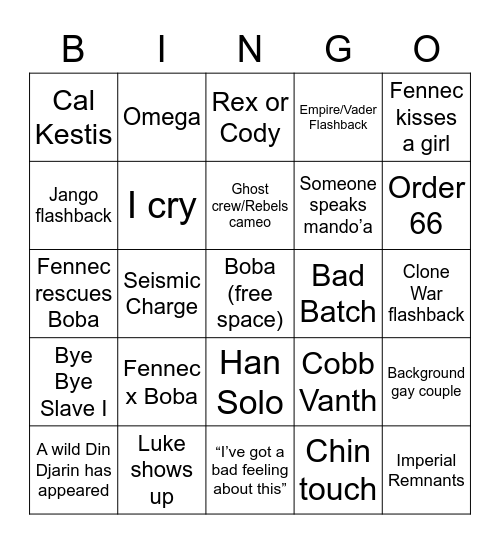 Book of Boba Fett Bingo Card