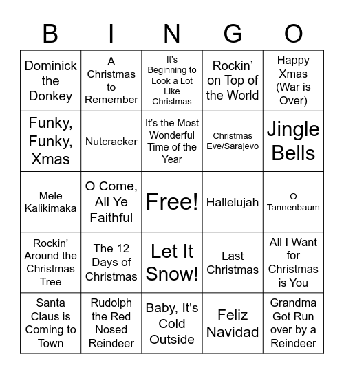 Christmas Singo Bingo Card