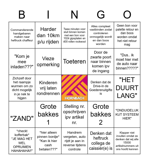 Hornbach Bingo! Drive-In Editie Bingo Card