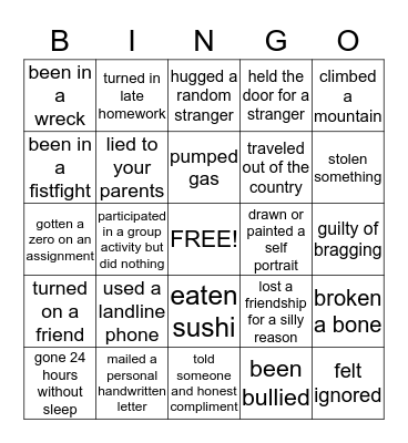 Mirror Mirror Bingo Card