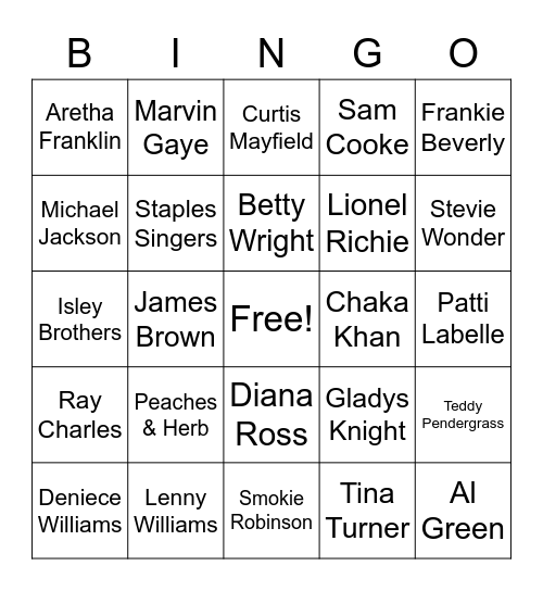 60's & 70's Bingo Card