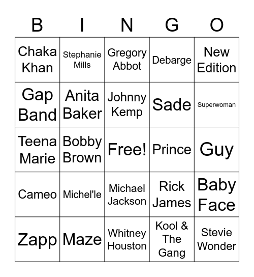 80's Bingo Card