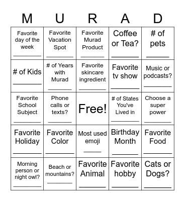 Shift Happens - Murad NSM 2022 Bingo Card