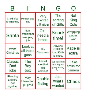 Family Christmas Bingo Card
