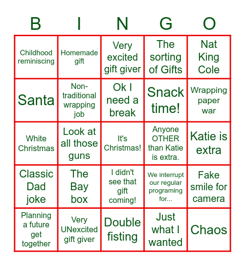 Family Christmas Bingo Card