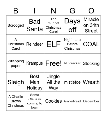 HOLIDAY BINGO COVERALL Bingo Card