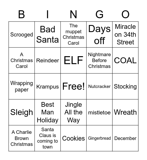 HOLIDAY BINGO COVERALL Bingo Card