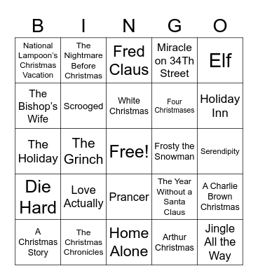 Christmas Movie Bingo Card