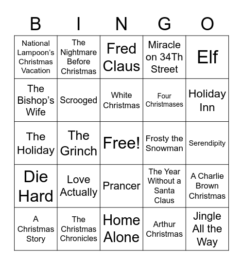 Christmas Movie Bingo Card