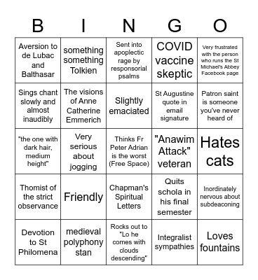 Norbertine Bingo Card
