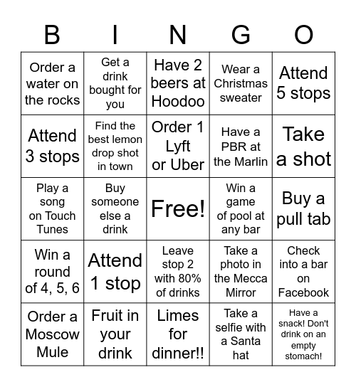 Christmas Bar Bingo 2021 Bingo Card