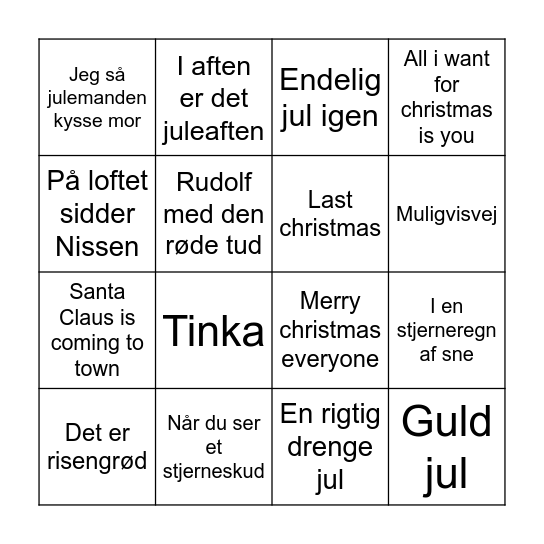 Julemusik bingo Card