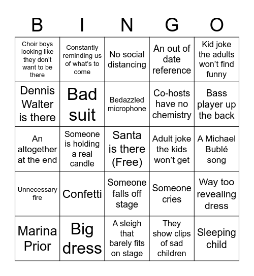 Carols by Candlelight Bingo Card